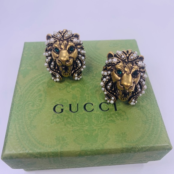 Gucci Lion faux pearl-embellished clip earrings - Picture 8 of 9